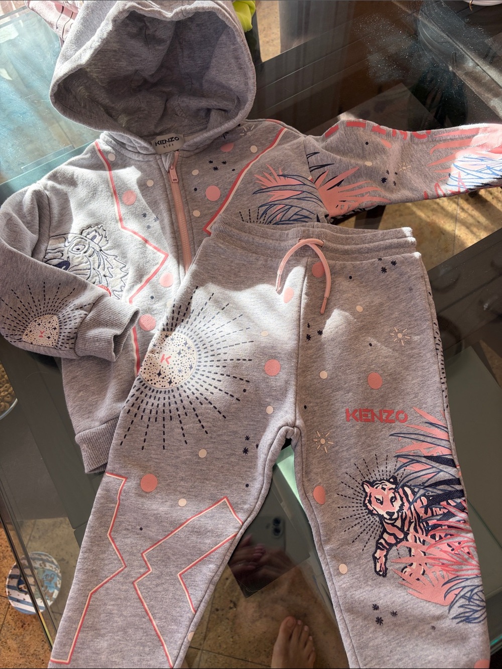 Kenzo Grey & Pink Tiger Sweatshirt and Joggers Set